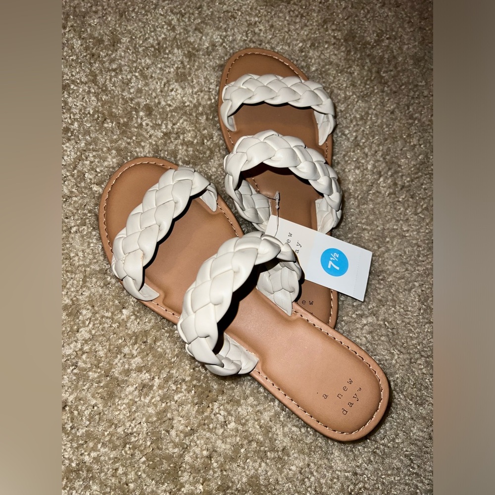 NWT Braided White Slide Sandals